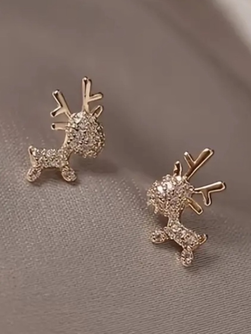 Gold Reindeer Stud Earrings Sparkling Holiday Accessory